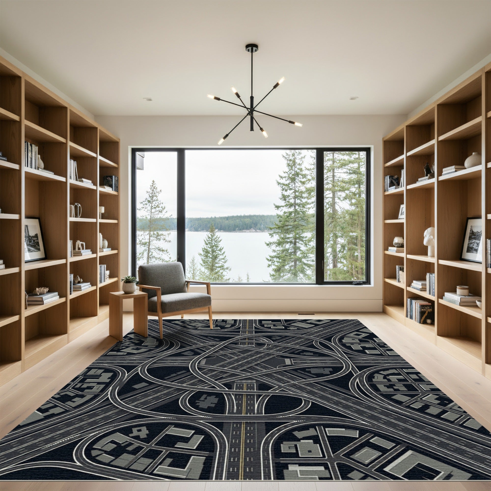 Abstract Urban Highway Interchange Grid Rug