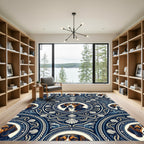 Navy Nautical Beagle Medallion Shells Rug