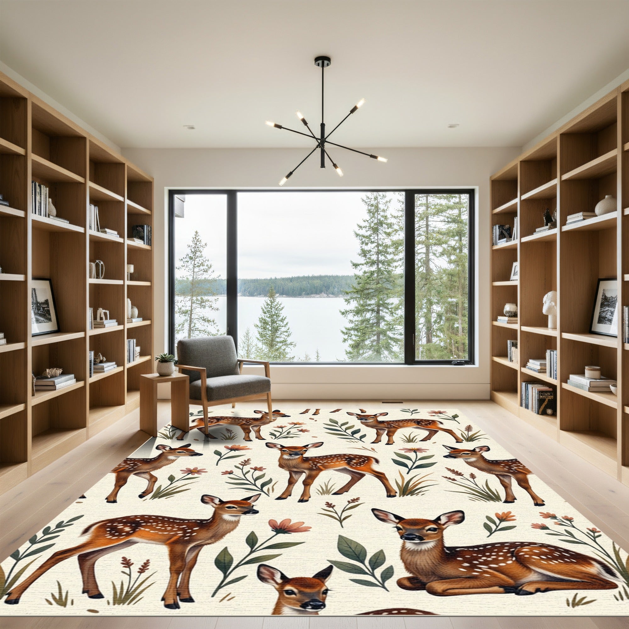 Charming Woodland Fawn Cream Botanical Rug