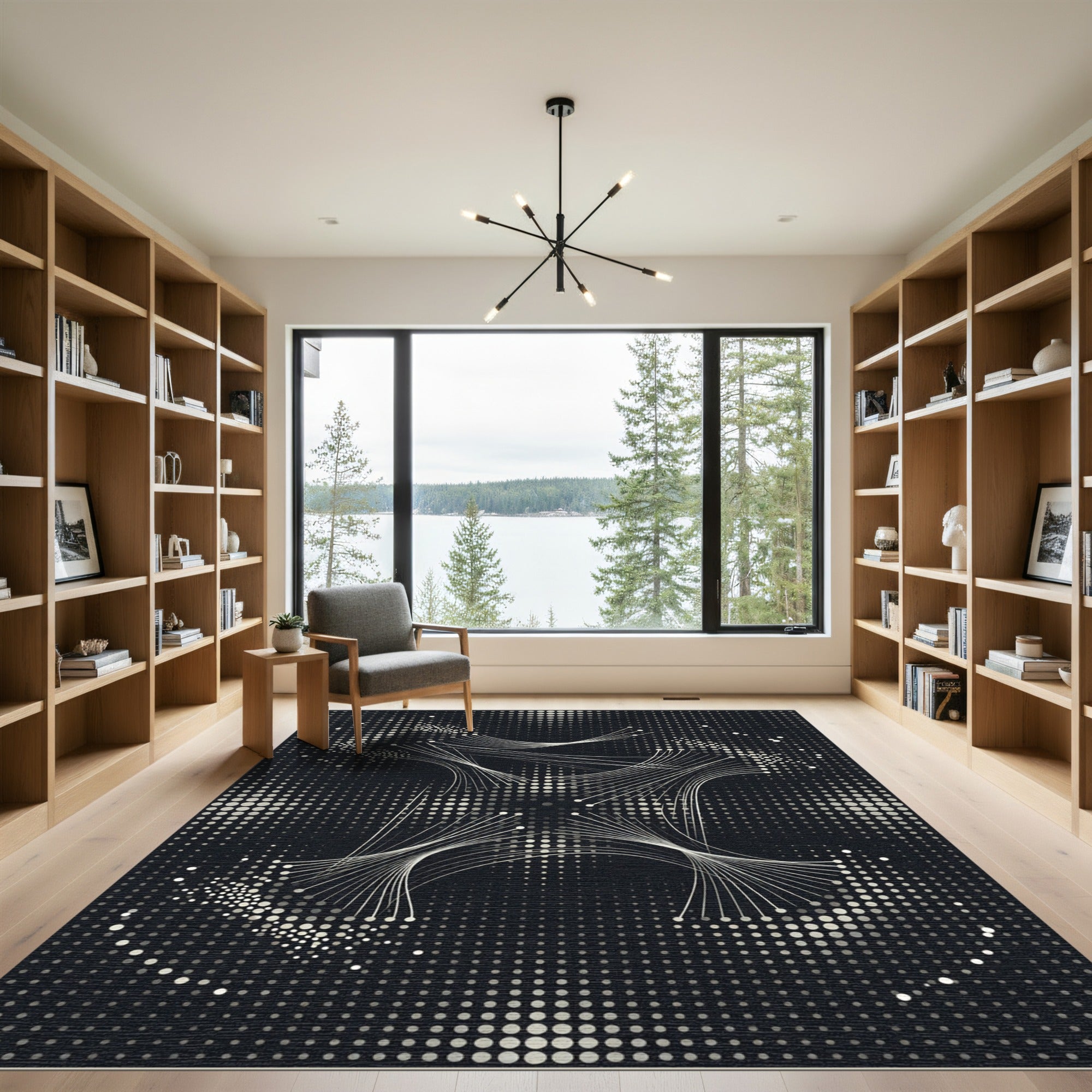 Monochrome Abstract Splatter Swirl Rug