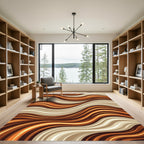 Abstract Golden Amber Wavy Stream Rug