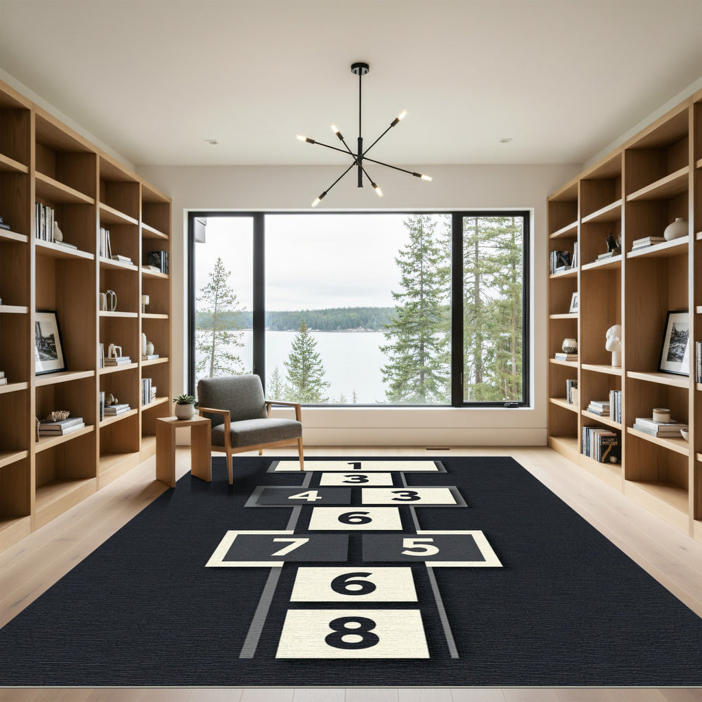 Minimalist Monochrome Geometric Hopscotch Square Rug