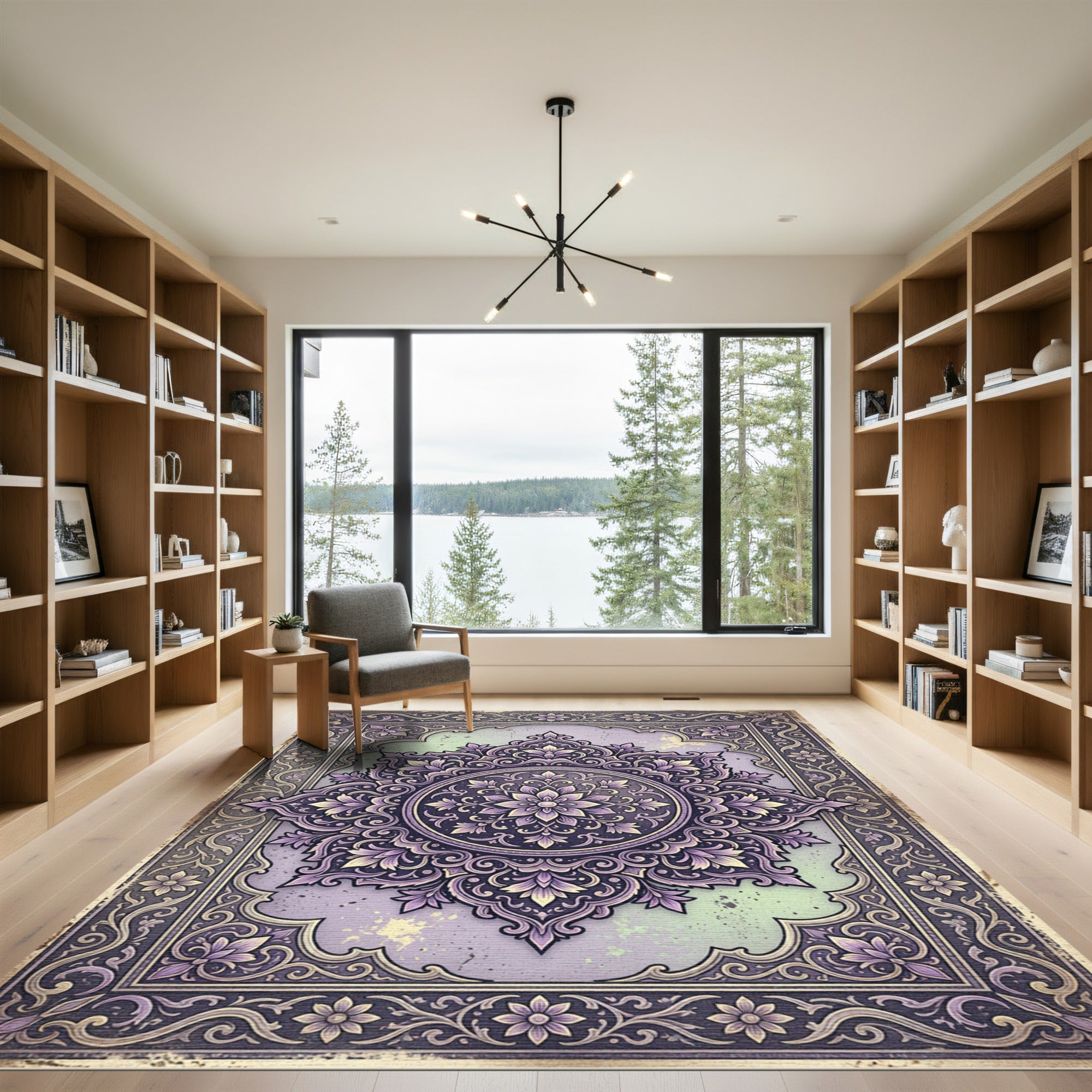 Ornate Lavender Floral Mandala Art Rug