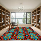 Red Sunburst Arabesque Geometric Rug