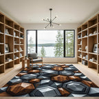 Metallic Wood Geometric Hexagon Mosaic Rug