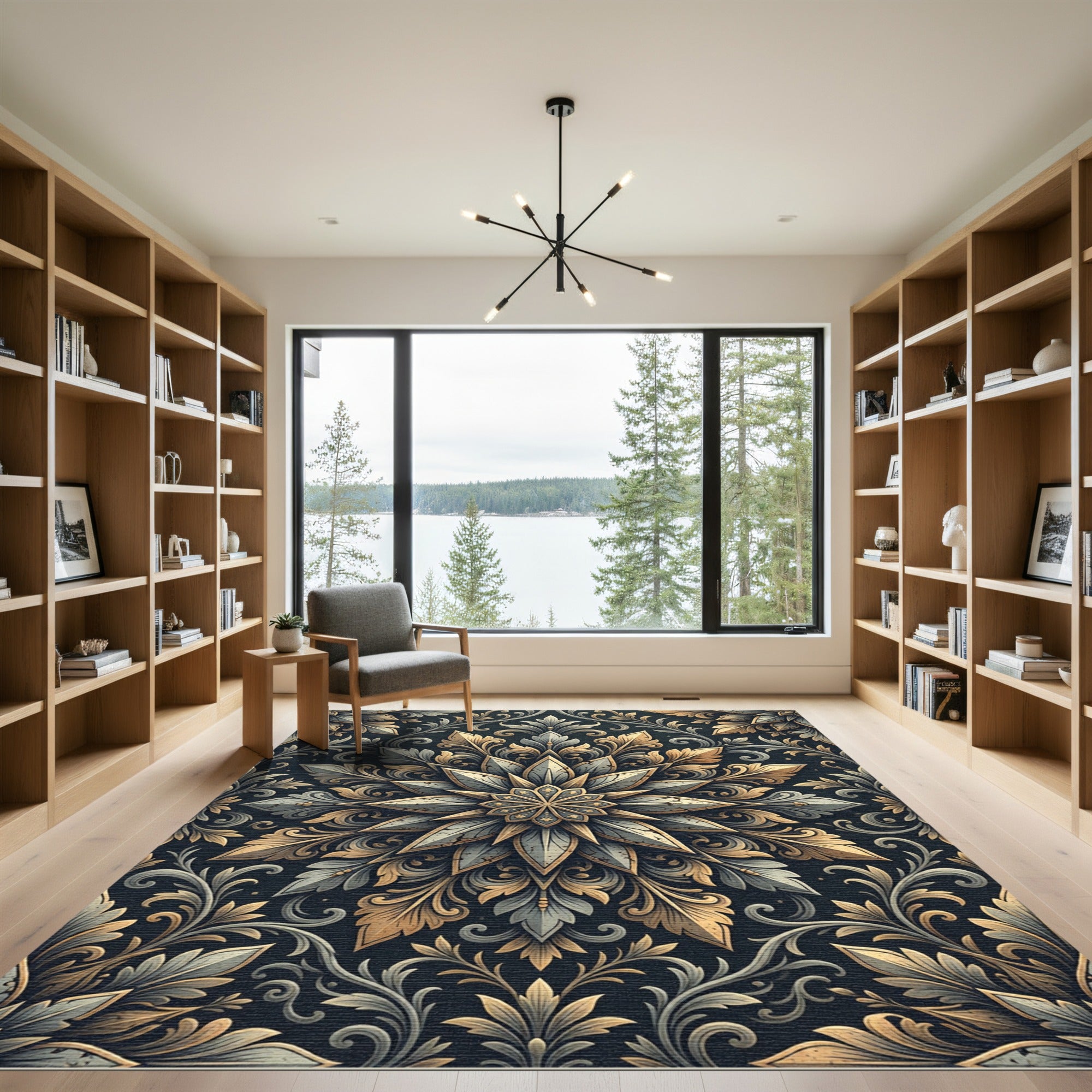 Elegant Gold and Slate Flora Medallion Rug