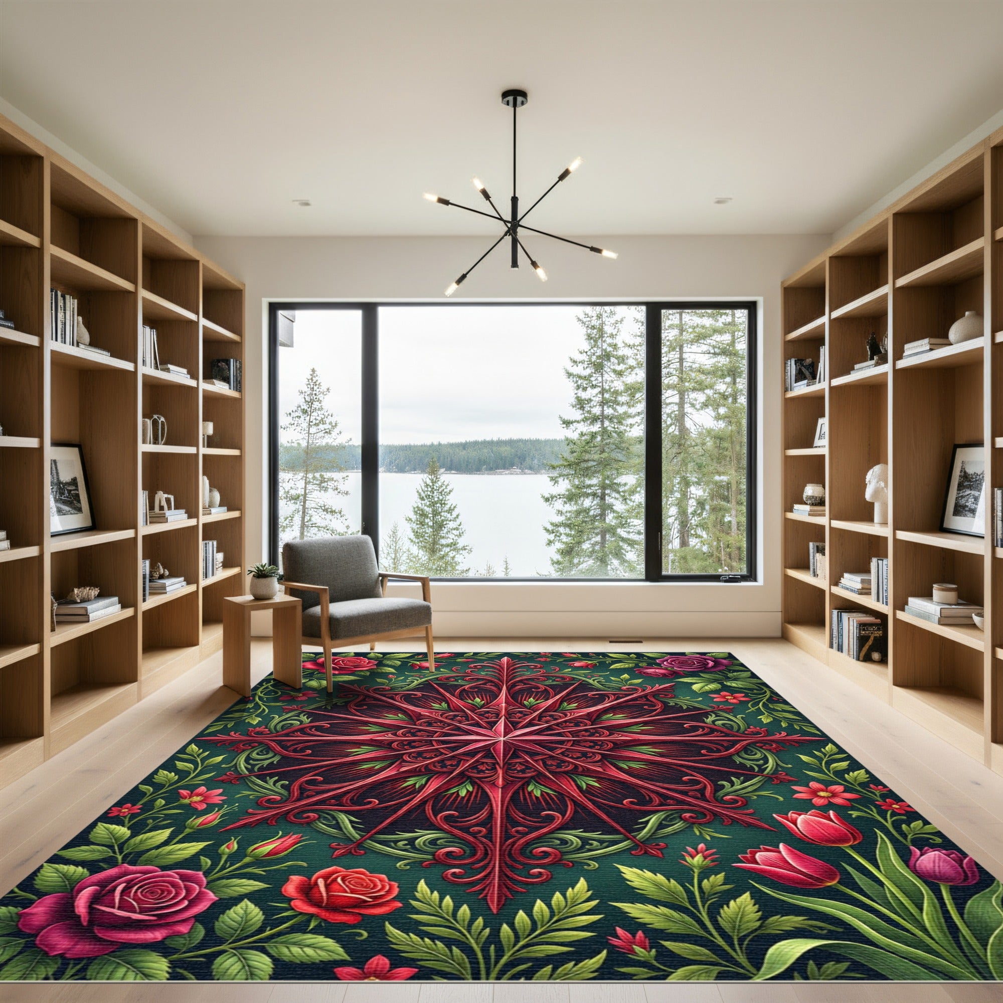 Rich Emerald Rose Floral Medallion Rug