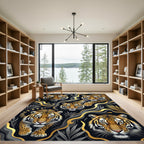 Golden Tiger Black Smoke Surreal Art Rug