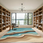 Abstract Driftwood On Rippling Teal Shore Rug