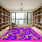 Vibrant Pink Blue Yellow Scribble Rug