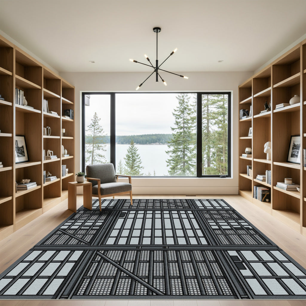 Industrial Steel Grate Geometric Rug