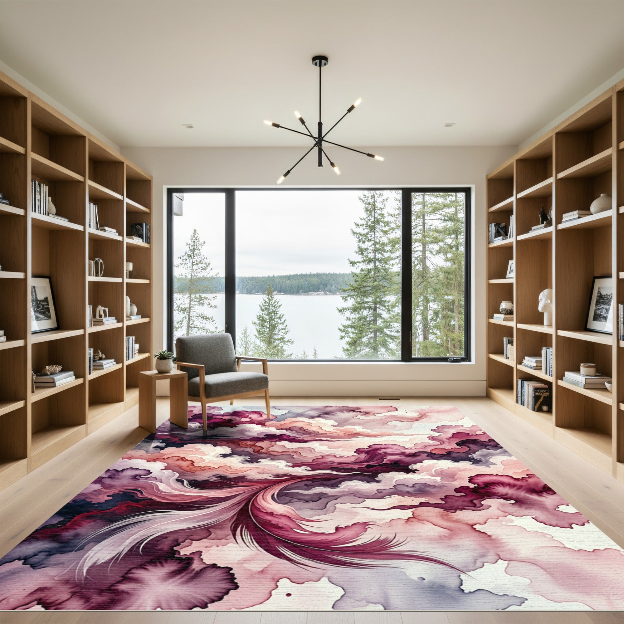Crimson Pink Feathered Cloudscape Rug
