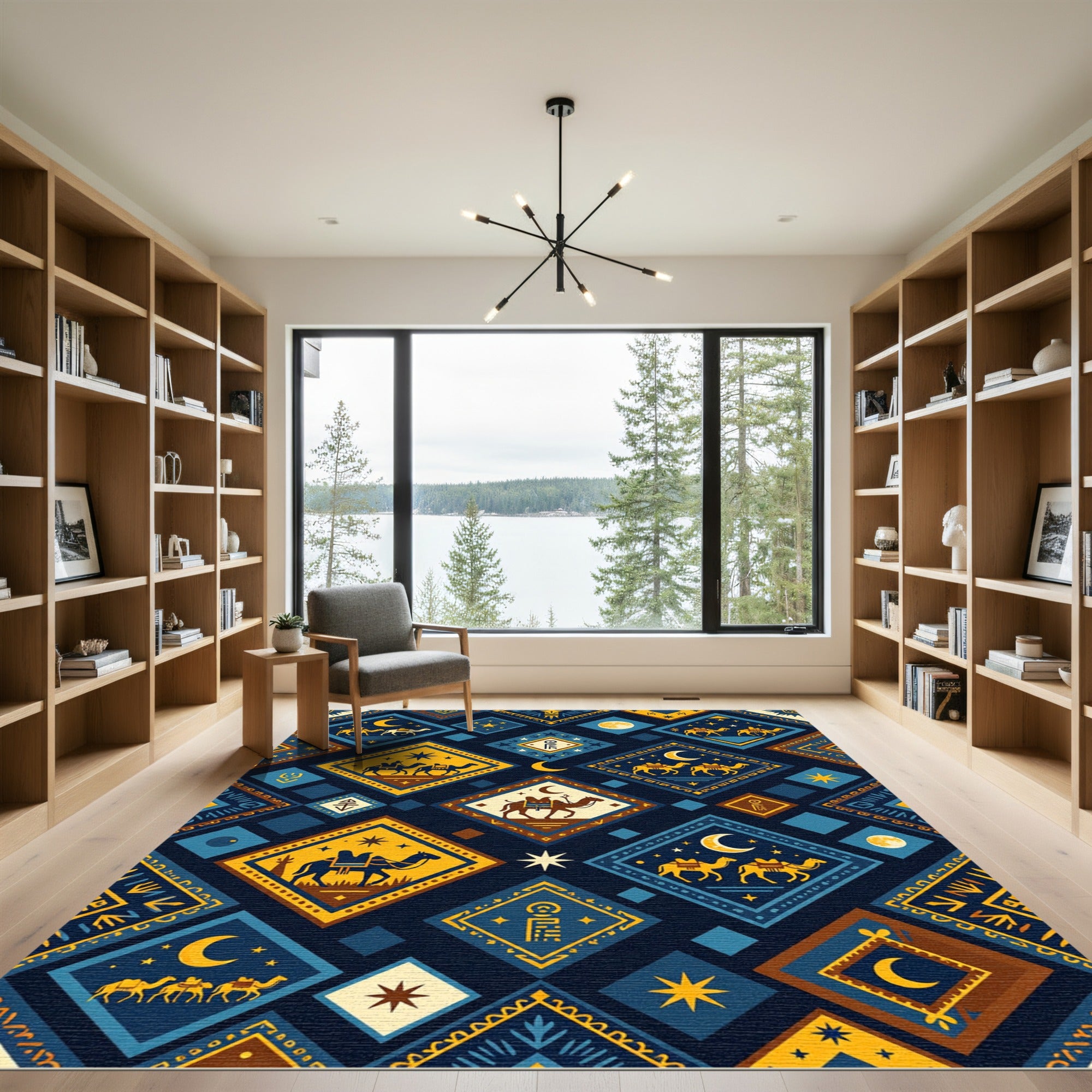 Midnight Camel Diamond Star Geometric Rug