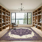 Ornate Purple Floral Damask Medallion Rug