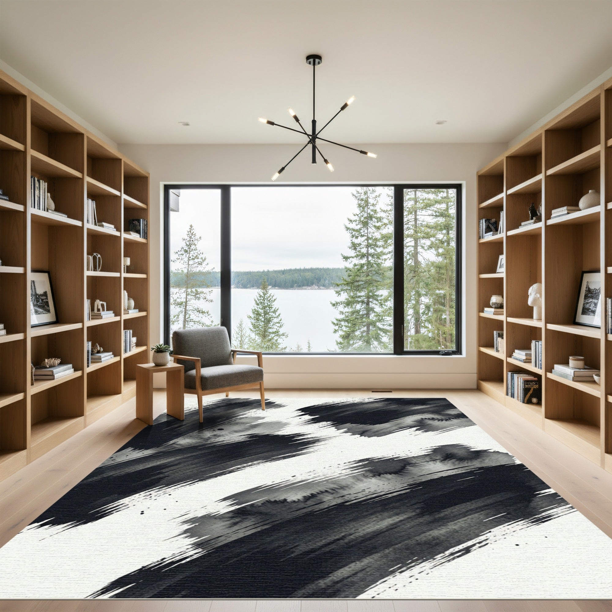 Monochrome Abstract Splatter Brush Strokes Rug