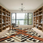 Modern Terracotta Geometric Maze Floor Art Rug