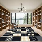 Monochrome Geometric Plaid Block Rug