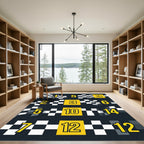 Yellow Checkered Racing Number Grid Rug