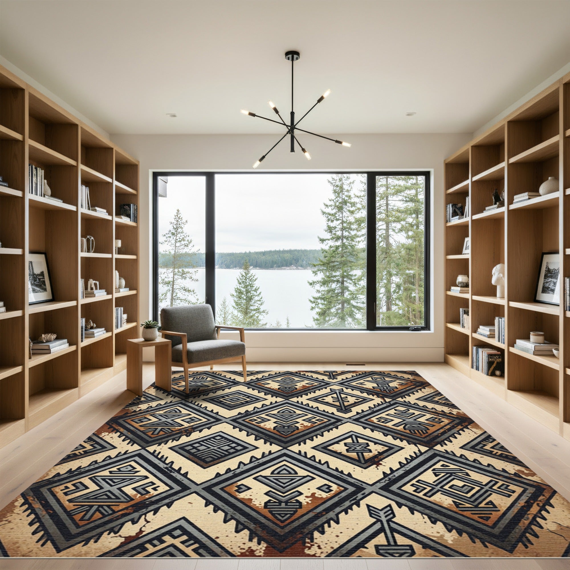 Rustic Graphite Geometric Tribal Diamond Rug