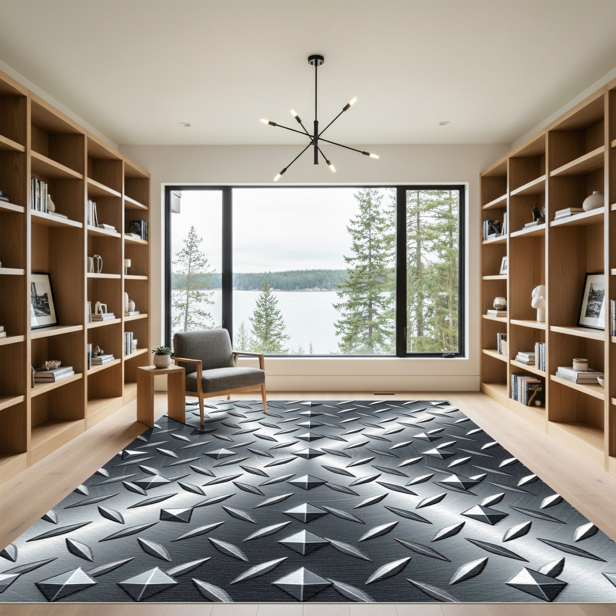 Industrial Silver Metallic Diamond Plate Rug