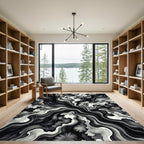 Monochrome Abstract Fluid Ink Swirl Rug
