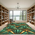 Art Deco Emerald Gold Fan Rug