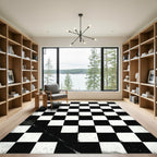 Distressed Monochrome Checkerboard Grid Rug