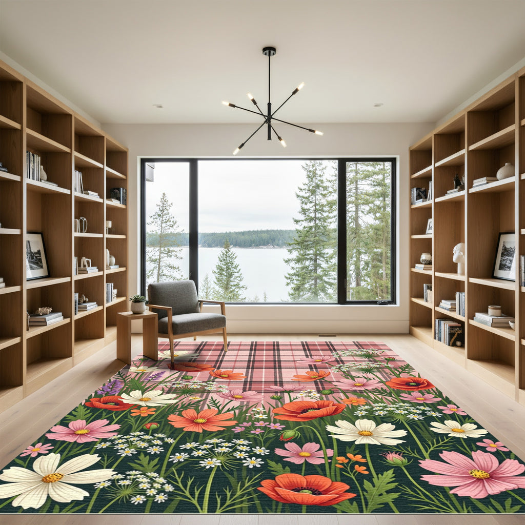 Pink Plaid Wildflower Meadow Accents Rug
