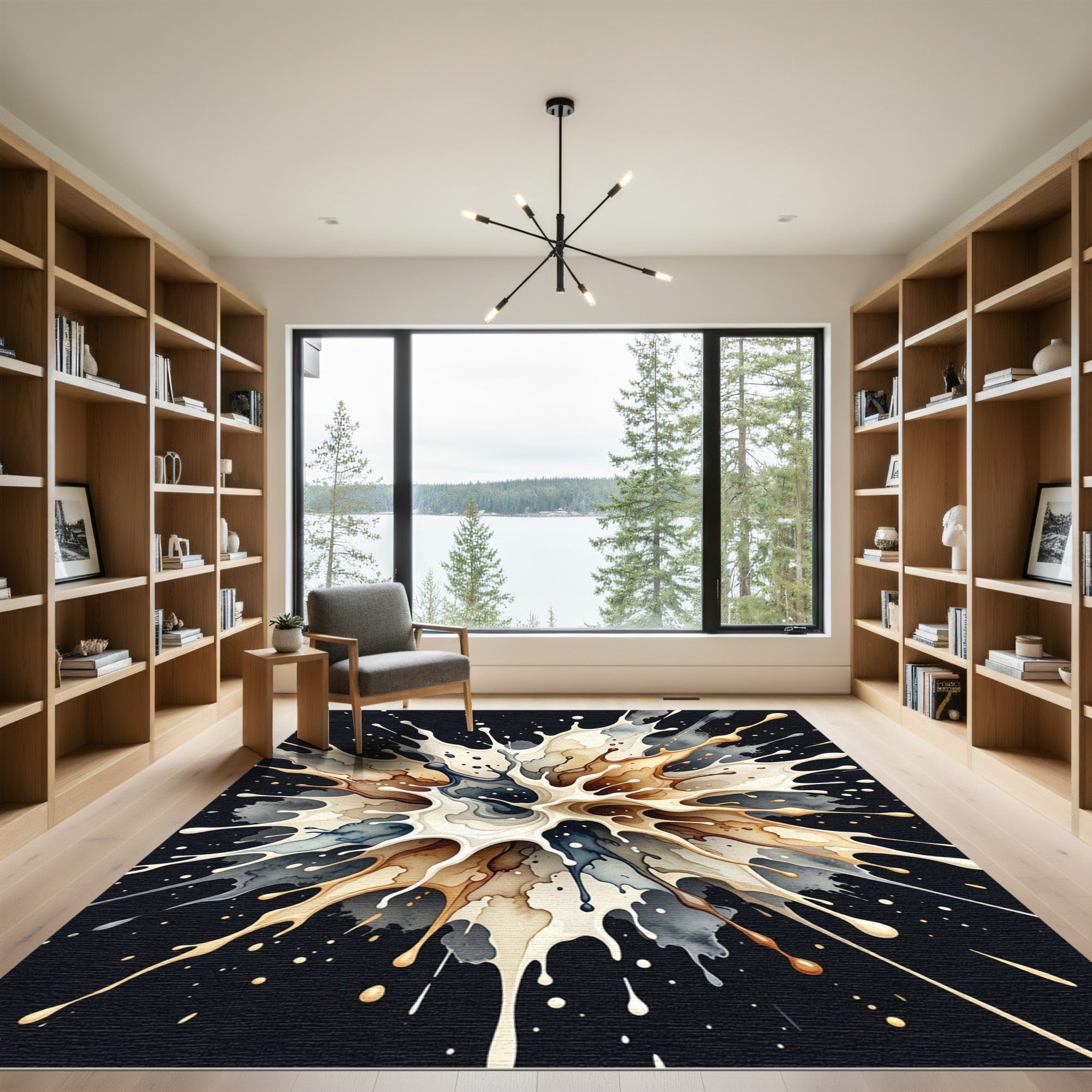 Abstract Cream and Espresso Ink Splash Rug