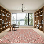 Blush Pink Geometric Lattice Textured Grid Rug
