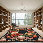 Vintage Floral Poppy Shell Wreath Rug