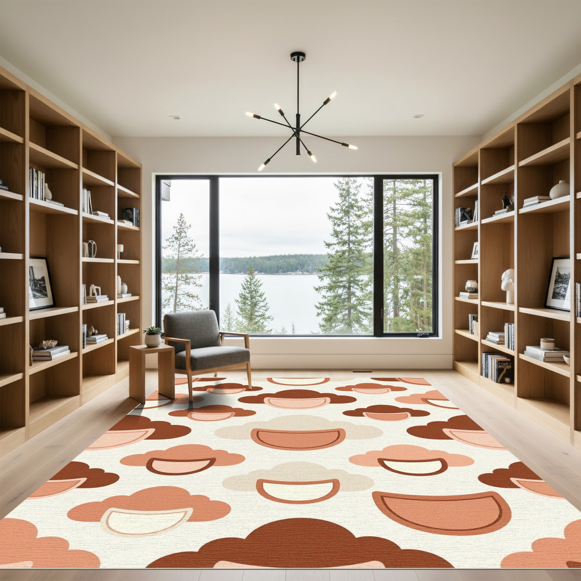 Mid-Century Earth Tone Cloud Faces Rug