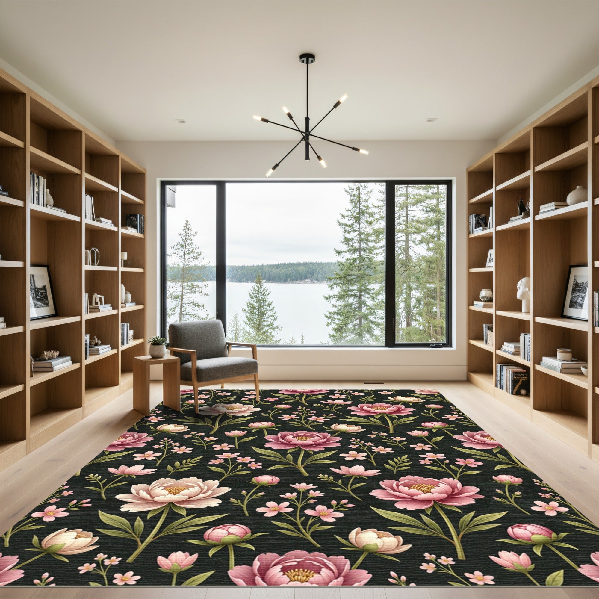 Pink Peony Floral Arrangement Rug