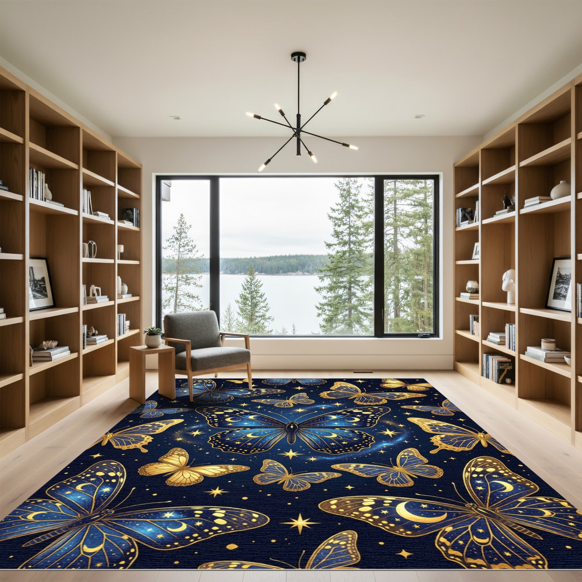 Celestial Golden Butterfly Starry Night Rug