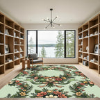 Sage Green Floral Wreath Ribbon Rug