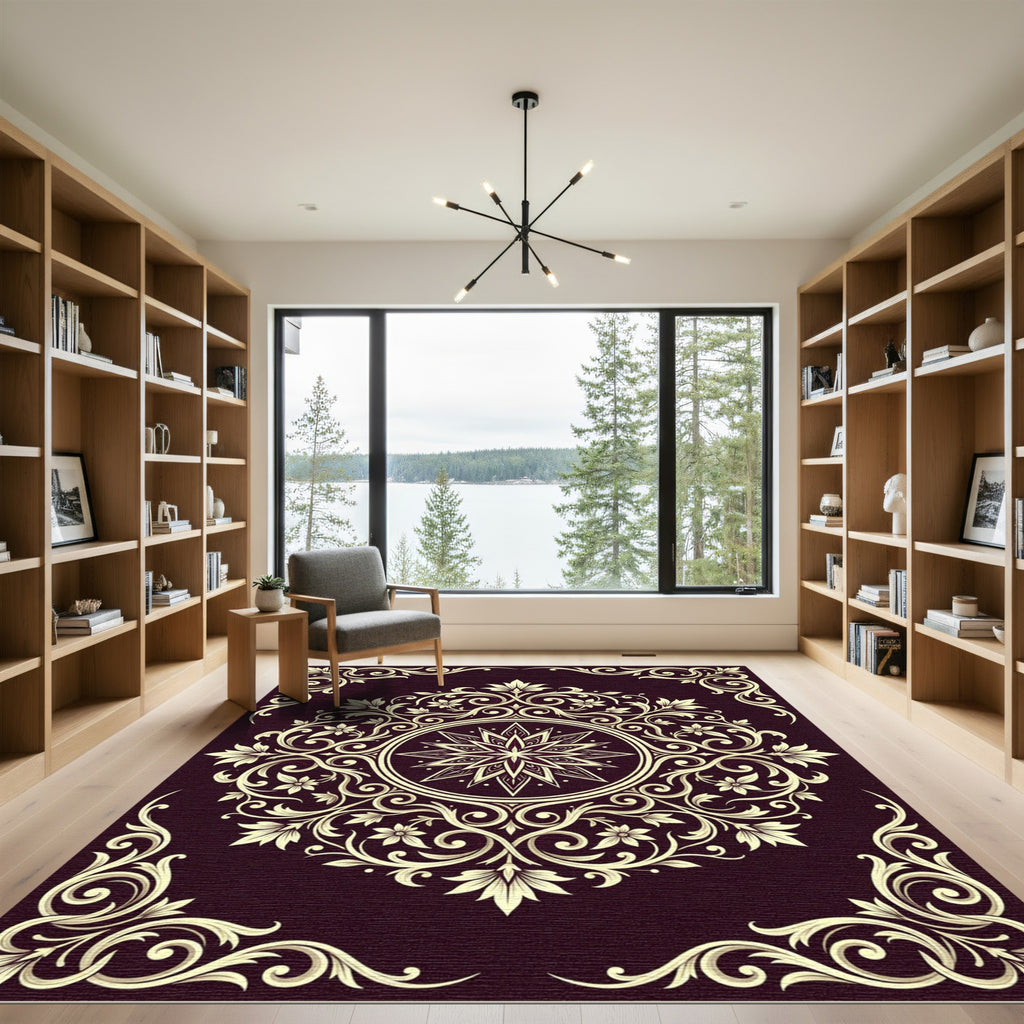 Intricate Cream Botanical Swirls Rug