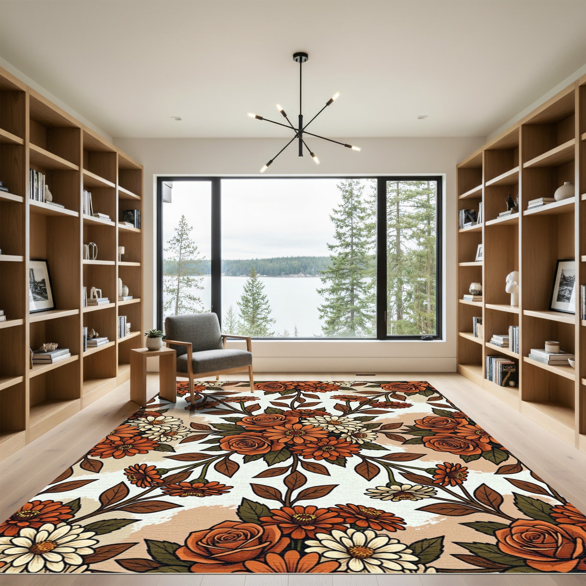 Autumnal Orange Rose and Daisy Bouquet Rug