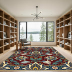 Crimson Blue Golden Floral Canopy Rug