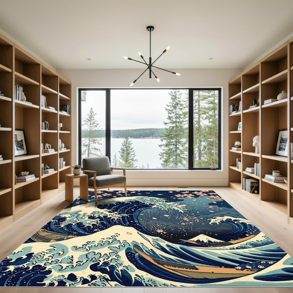 The Great Wave and Cherry Blossom Rug