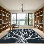 Minimalist Charcoal and Silver Bare Tree Rug