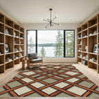 Geometric Burnt Orange Lattice Grid Rug