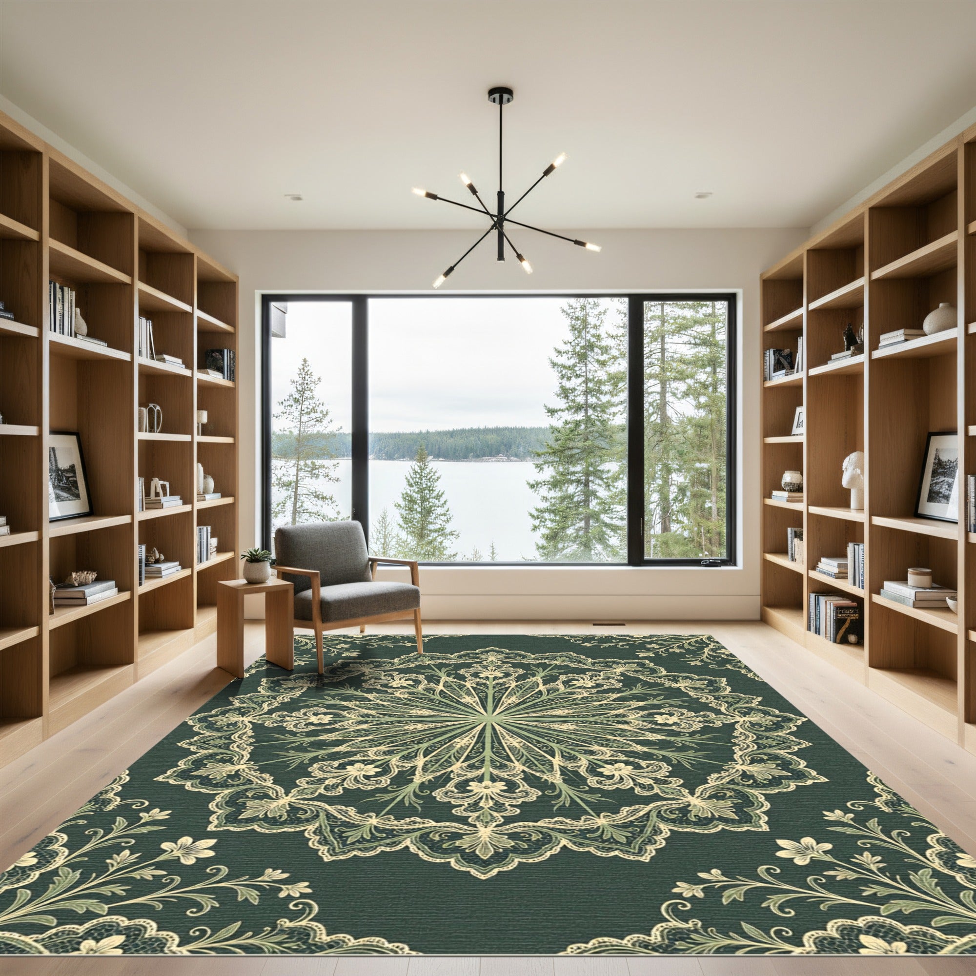 Emerald Lace Mandala Floral Medallion Rug