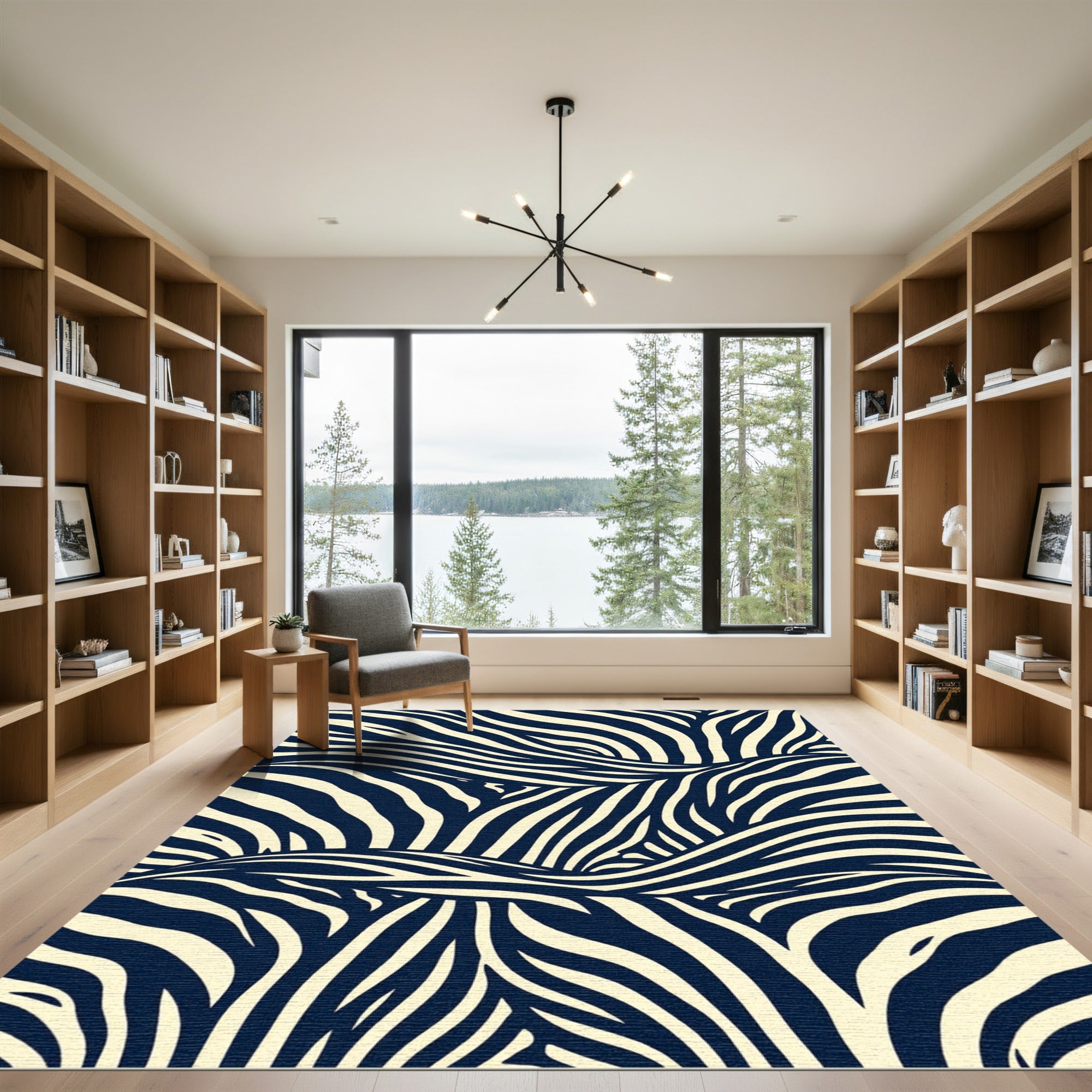 Bold Cream And Navy Zebra Swirl Rug