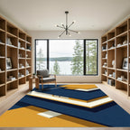 Modern Abstract Blue and Gold Geometric Rug