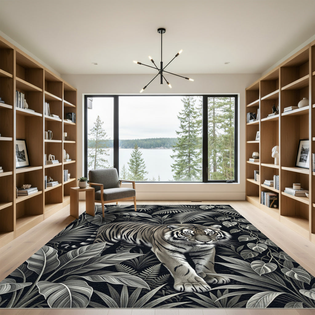 Monochromatic Tiger Jungle Canopy Rug