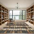 Textured Woven Neutral Earth Tone Grid Rug
