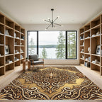 Intricate Golden Scrollwork Starburst Rug