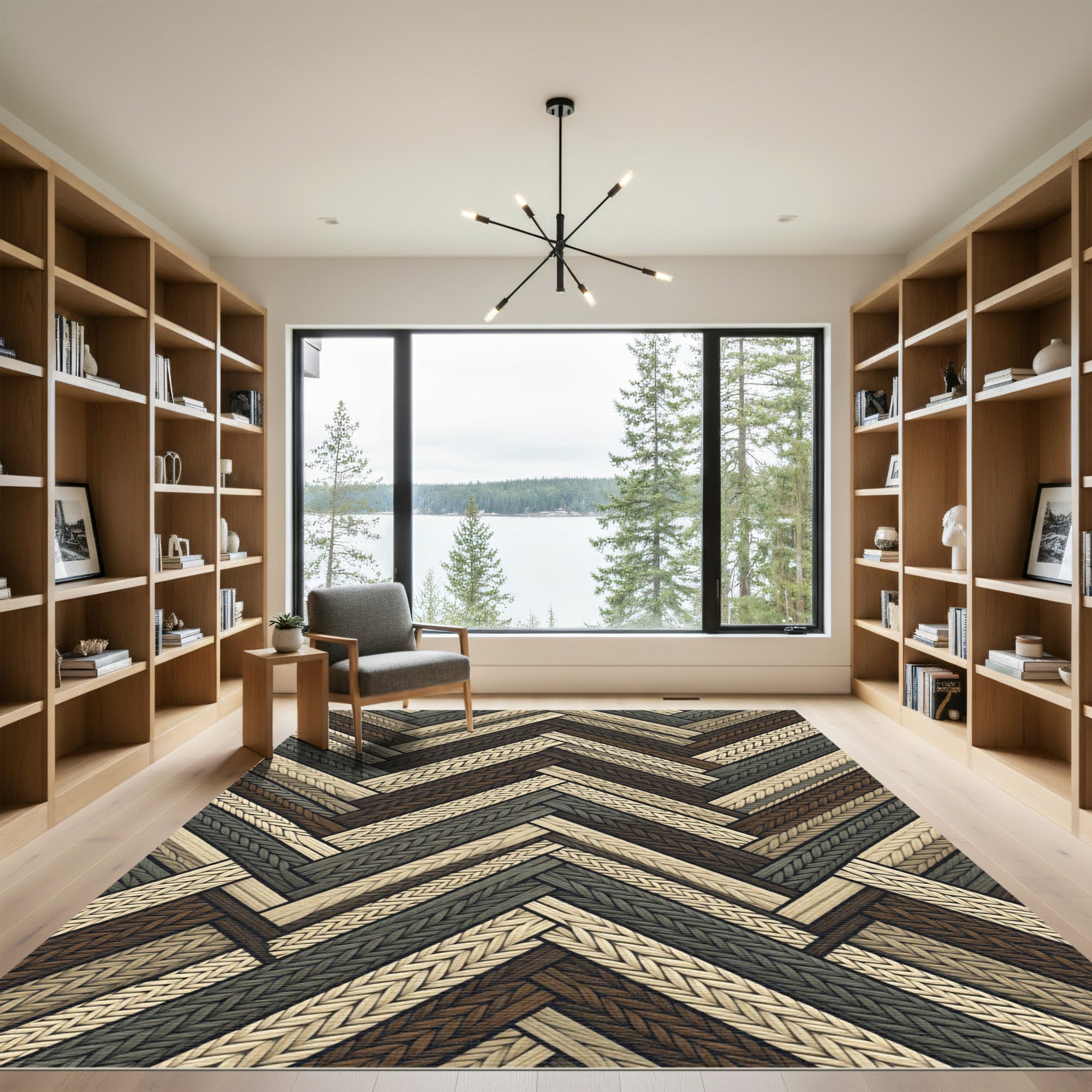Neutral Herringbone Cable Knit Texture Rug