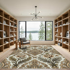 Golden Beige Floral Damask Wall Rug