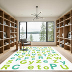 Alphabet Scattered Green Teal Typography Rug